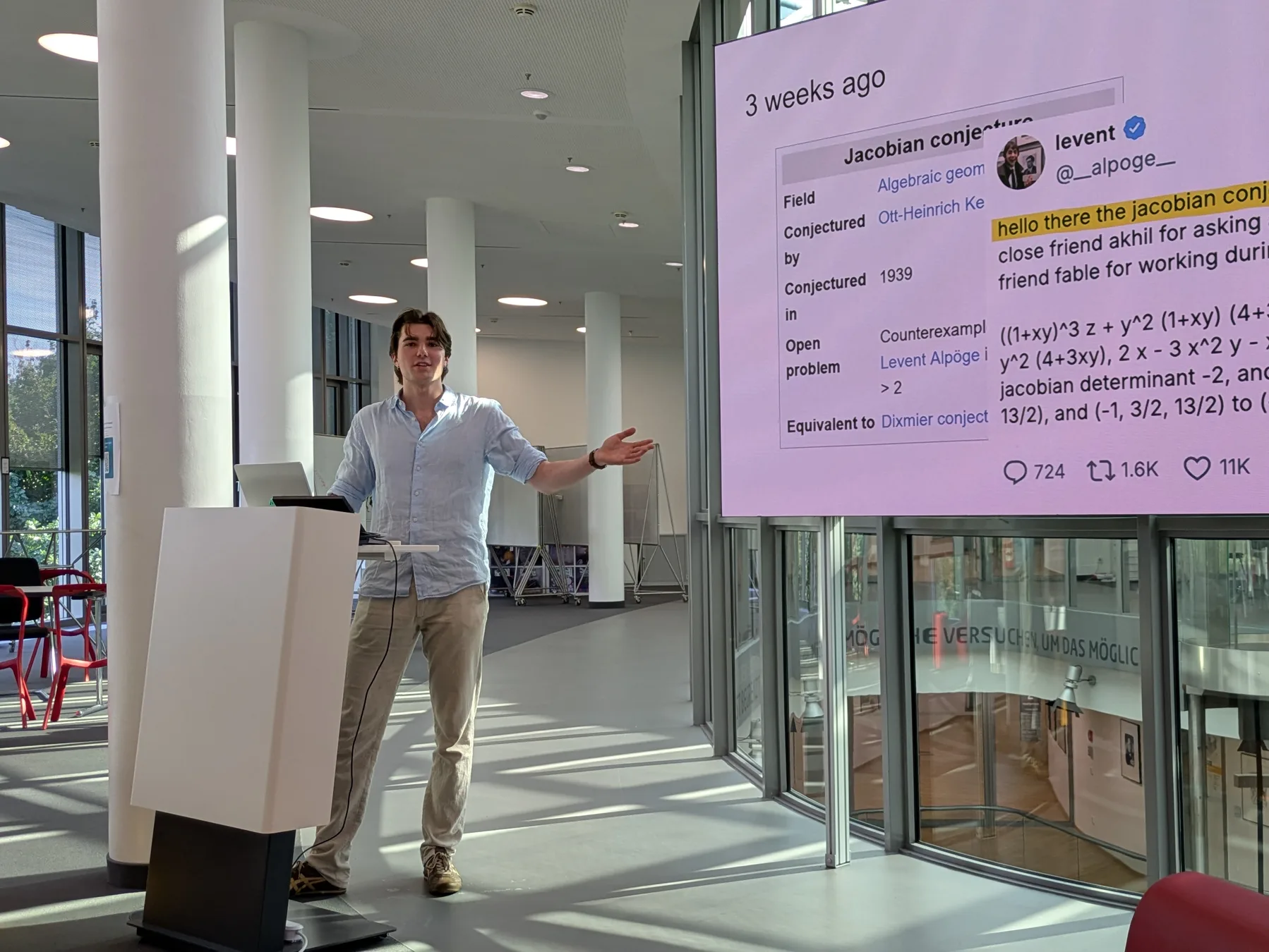Man giving a presentation on AI risk